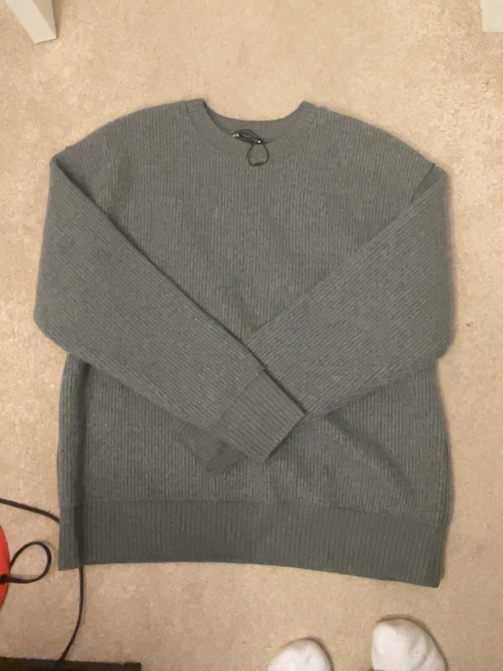 Zara Crewneck Ribbed Sweater - Gray Blue